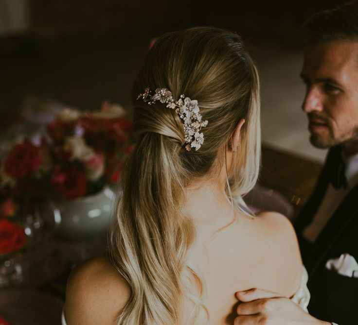 Bridal Ponytail with Floral Hairpiece