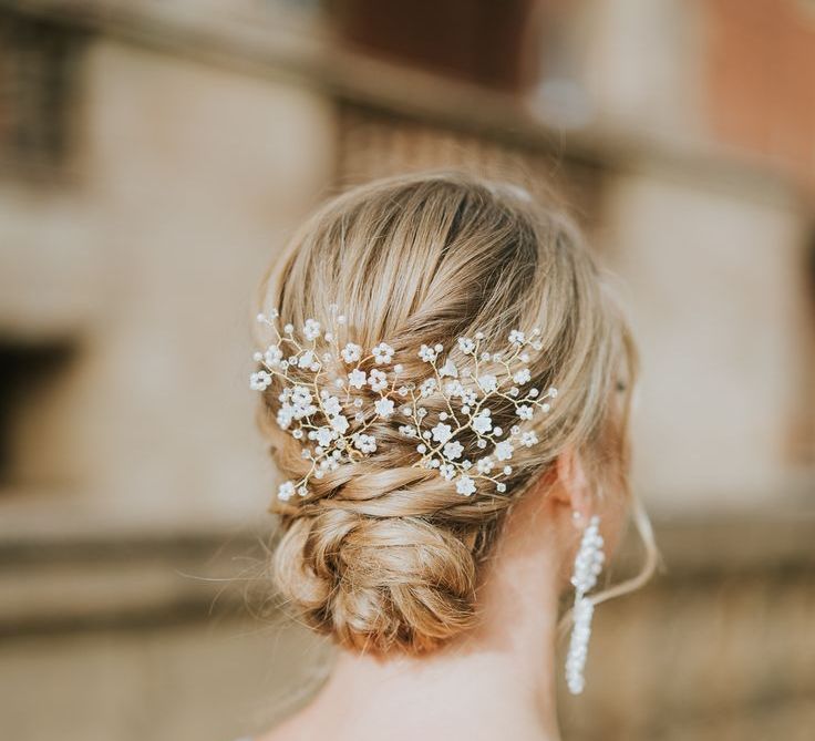 gorgeous Pinned Updo for Bride with Floral Hairpiece