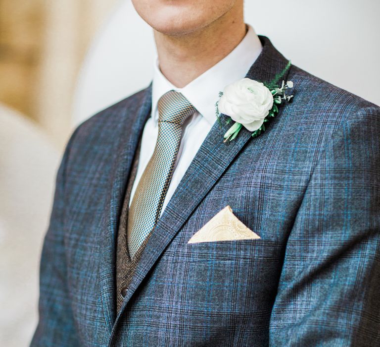 Navy Checked Suit For Groom