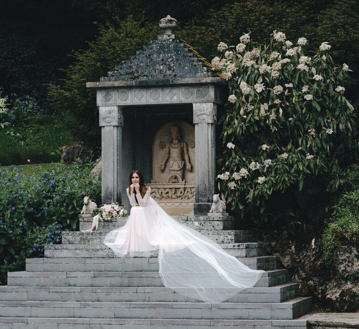 Bride with Lace Sleeves and Long Train