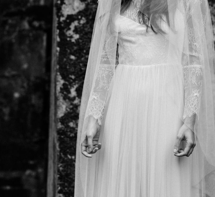 Bride with Lace Sleeved Dress