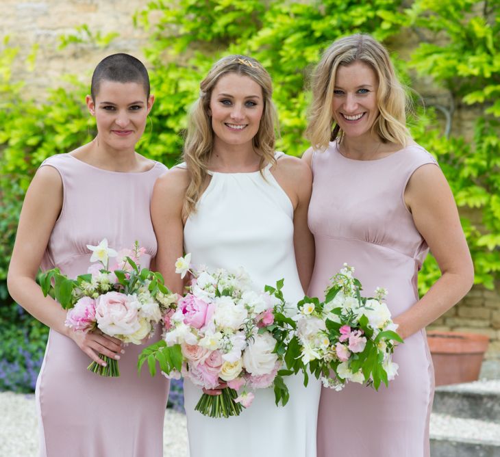 Bridesmaids in Pale Pink Dessy Dresses