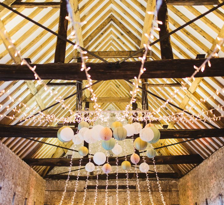 Pastel Hanging Lanterns at Wedding