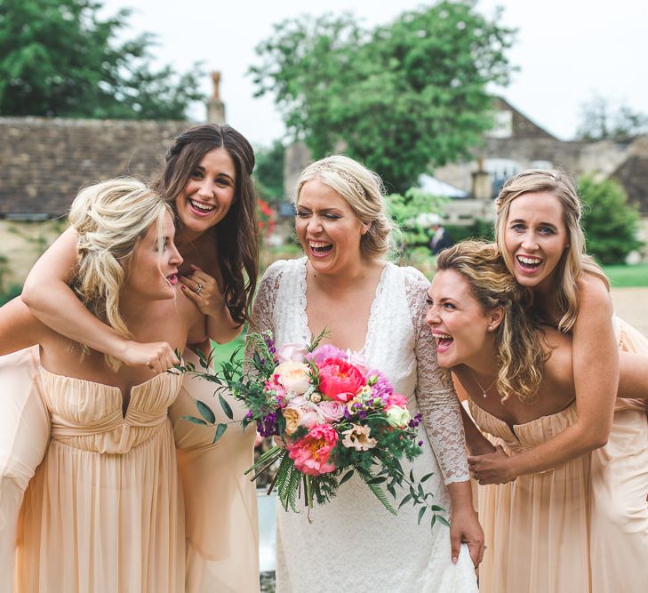 Bride & Peach Bridesmaid Portrait