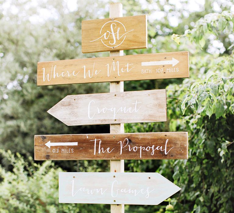 Wooden Wedding Direction Sign Post