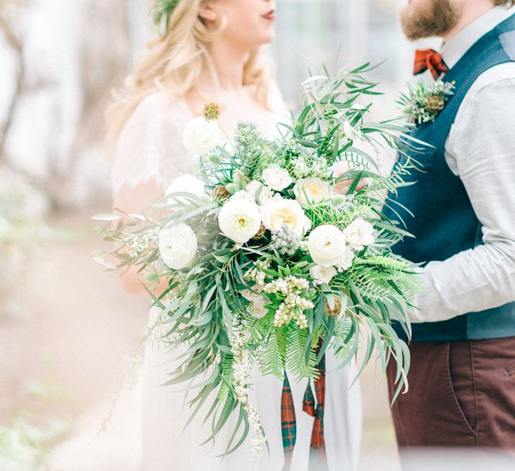 Greenery & White Rose Bouquet