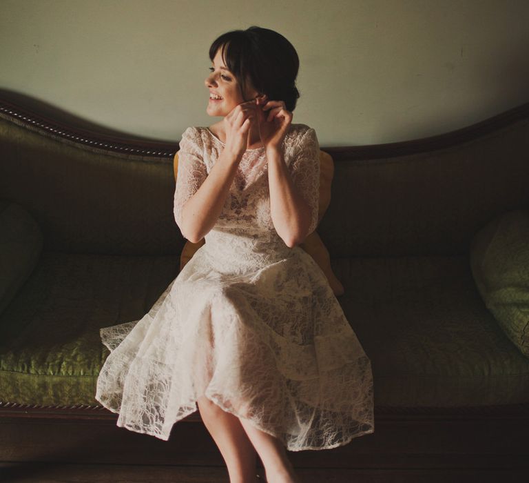 Bride in Lace BHLDN Wedding Dress