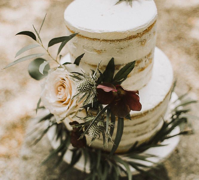 Semi Naked Wedding Cake With Fresh Flowers