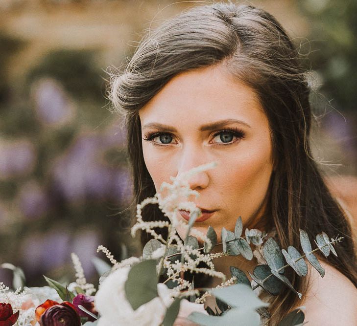 Bride With Large Pink & Marsala Wedding Bouquet