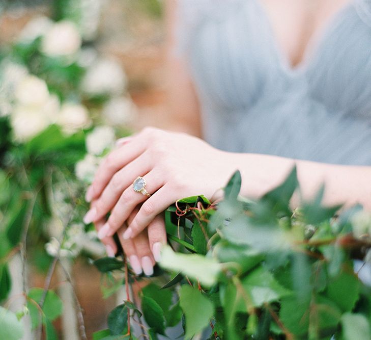 Antique Ring | Blue Tulle Wedding Dress | Dreamy Floral Fairytale Wedding Inspiration at Great Lodge in Essex | Kathryn Hopkins Fine Art Photography