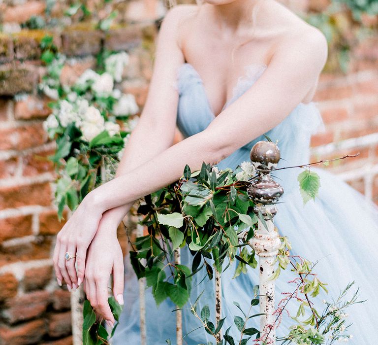 Blue Tulle Wedding Dress | Romantic Florals by Fallen Flower Design | Dreamy Floral Fairytale Wedding Inspiration at Great Lodge in Essex | Kathryn Hopkins Fine Art Photography