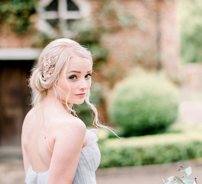 Blue Tulle Wedding Dress | Romantic Florals by Fallen Flower Design | Dreamy Floral Fairytale Wedding Inspiration at Great Lodge in Essex | Kathryn Hopkins Fine Art Photography