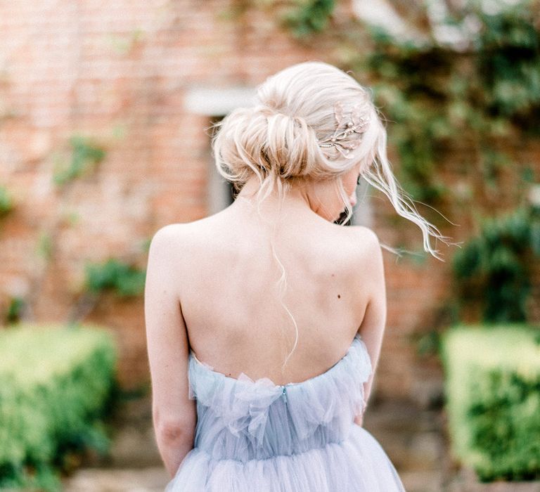 Blue Tulle Wedding Dress | Dreamy Floral Fairytale Wedding Inspiration at Great Lodge in Essex | Kathryn Hopkins Fine Art Photography