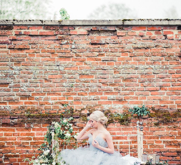 Blue Tulle Wedding Dress | Romantic Florals by Fallen Flower Design | Dreamy Floral Fairytale Wedding Inspiration at Great Lodge in Essex | Kathryn Hopkins Fine Art Photography