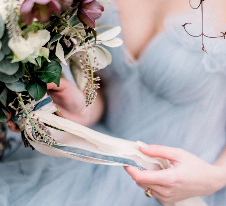 Romantic Wedding Bouquet with Ribbons by Fallen Flower Design | Dreamy Floral Fairytale Wedding Inspiration at Great Lodge in Essex | Kathryn Hopkins Fine Art Photography