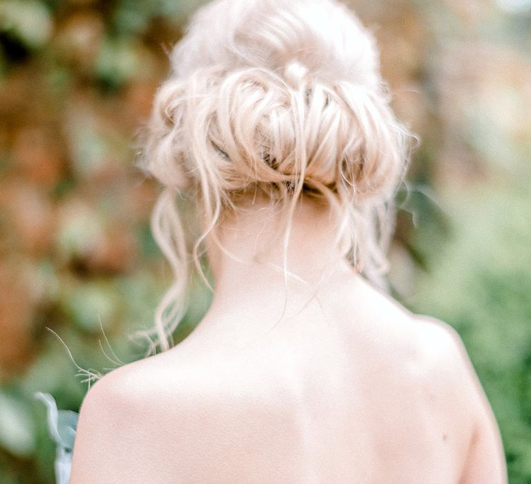 Chic Chignon Bridal Up Do | Dreamy Bridal Inspiration at Great Lodge in Essex | Kathryn Hopkins Fine Art Photography