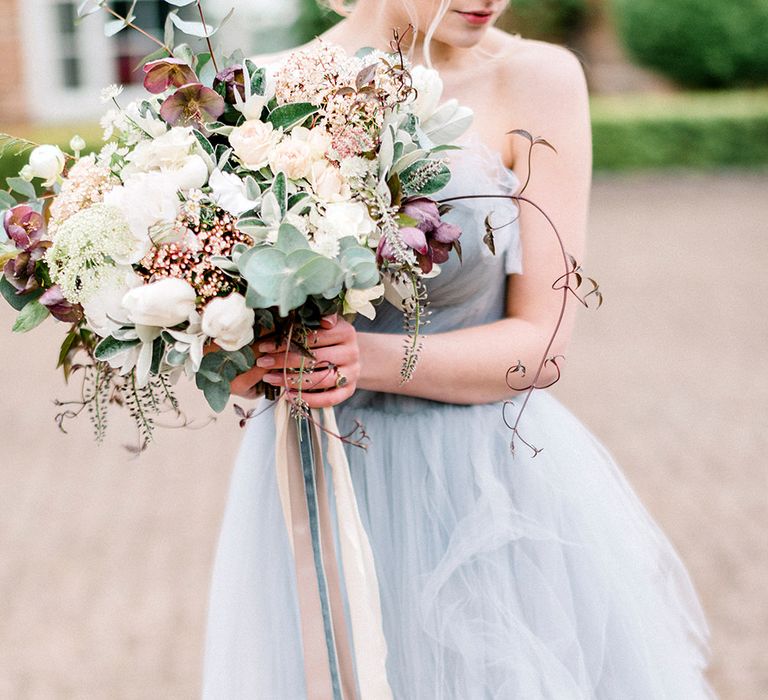 Romantic Floral Bridal Bouquet by Fallen Flower Design | Dreamy Bridal Inspiration at Great Lodge in Essex | Kathryn Hopkins Fine Art Photography