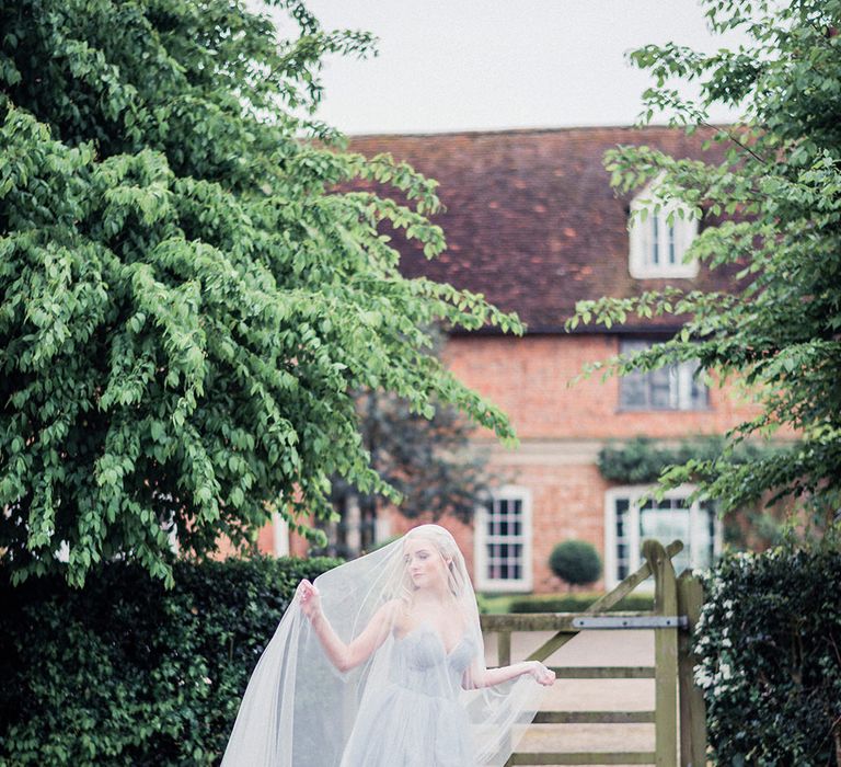 Blue Tulle Wedding Dress & Veil | Dreamy Bridal Inspiration at Great Lodge in Essex | Kathryn Hopkins Fine Art Photography