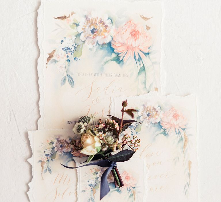 Illustration Wedding Stationery | Dreamy Bridal Inspiration at Great Lodge in Essex | Kathryn Hopkins Fine Art Photography