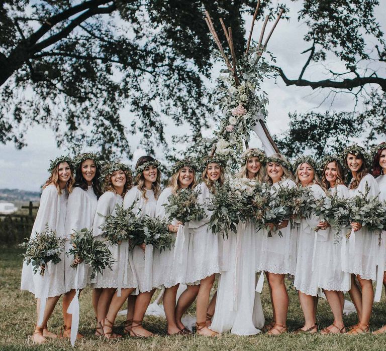 Abbi From Save The Date Magazine Gets Married Wearing Margaux Taridts & Grace Loves Lace Outdoor Festival Wedding With Tipis, Bell Tent Camping & Festoon Lights