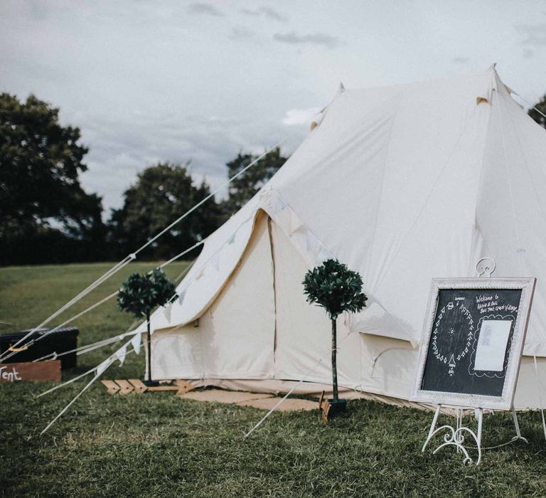 Abbi From Save The Date Magazine Gets Married Wearing Margaux Taridts & Grace Loves Lace Outdoor Festival Wedding With Tipis, Bell Tent Camping & Festoon Lights