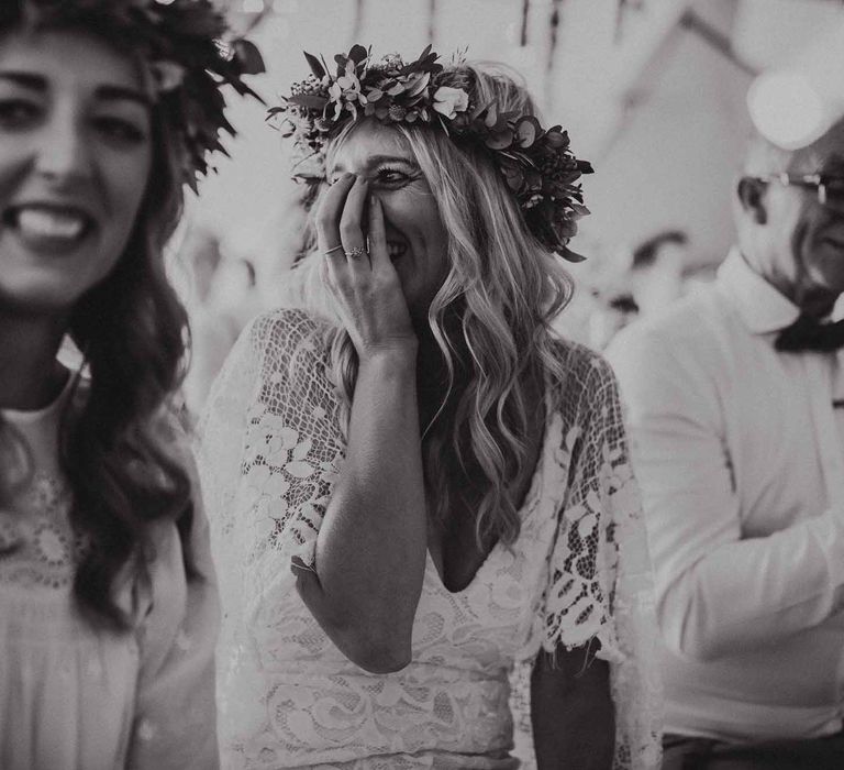 Abbi From Save The Date Magazine Gets Married Wearing Margaux Taridts & Grace Loves Lace Outdoor Festival Wedding With Tipis, Bell Tent Camping & Festoon Lights