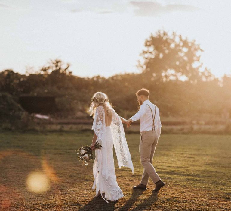 Abbi From Save The Date Magazine Gets Married Wearing Margaux Taridts & Grace Loves Lace Outdoor Festival Wedding With Tipis, Bell Tent Camping & Festoon Lights