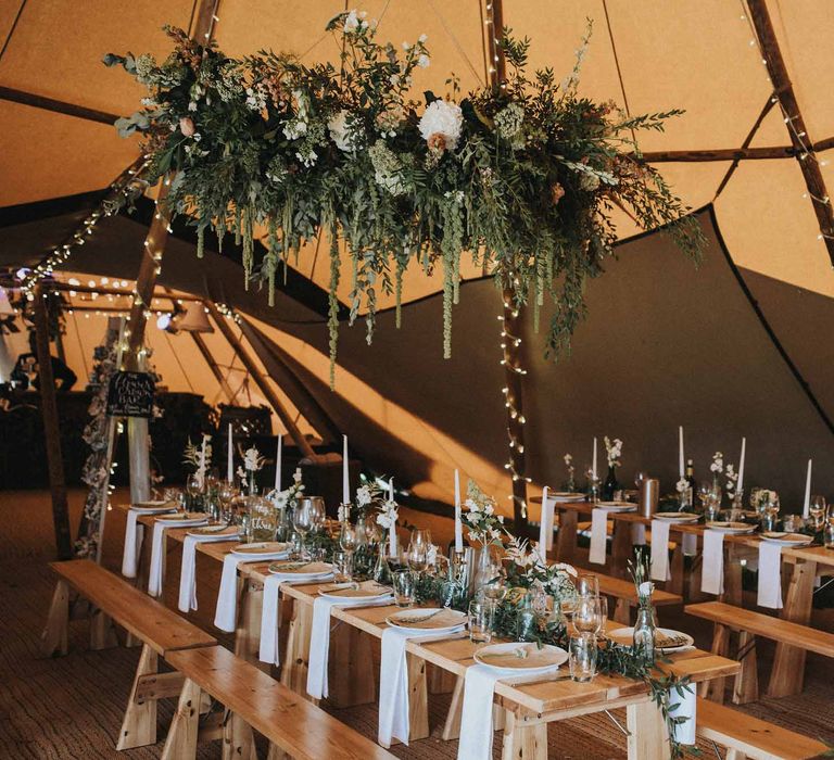 Abbi From Save The Date Magazine Gets Married Wearing Margaux Taridts & Grace Loves Lace Outdoor Festival Wedding With Tipis, Bell Tent Camping & Festoon Lights