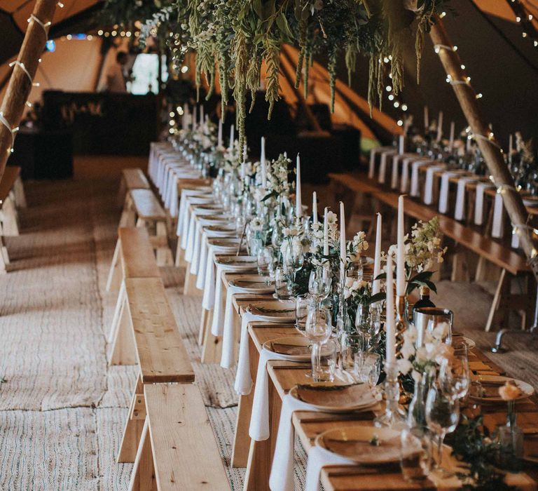 Abbi From Save The Date Magazine Gets Married Wearing Margaux Taridts & Grace Loves Lace Outdoor Festival Wedding With Tipis, Bell Tent Camping & Festoon Lights