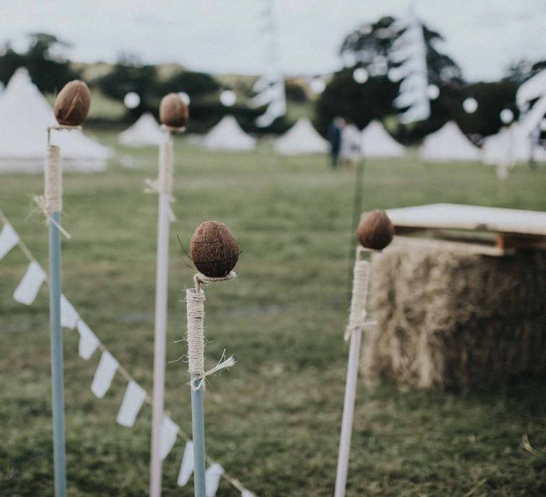 Abbi From Save The Date Magazine Gets Married Wearing Margaux Taridts & Grace Loves Lace Outdoor Festival Wedding With Tipis, Bell Tent Camping & Festoon Lights