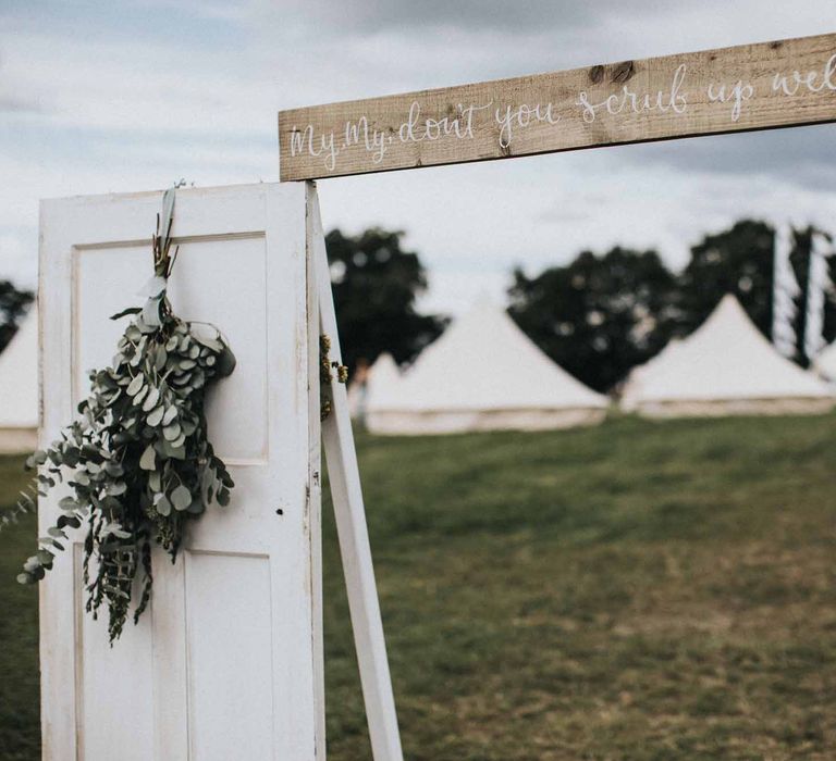 Abbi From Save The Date Magazine Gets Married Wearing Margaux Taridts & Grace Loves Lace Outdoor Festival Wedding With Tipis, Bell Tent Camping & Festoon Lights