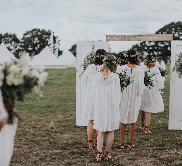 Abbi From Save The Date Magazine Gets Married Wearing Margaux Taridts & Grace Loves Lace Outdoor Festival Wedding With Tipis, Bell Tent Camping & Festoon Lights