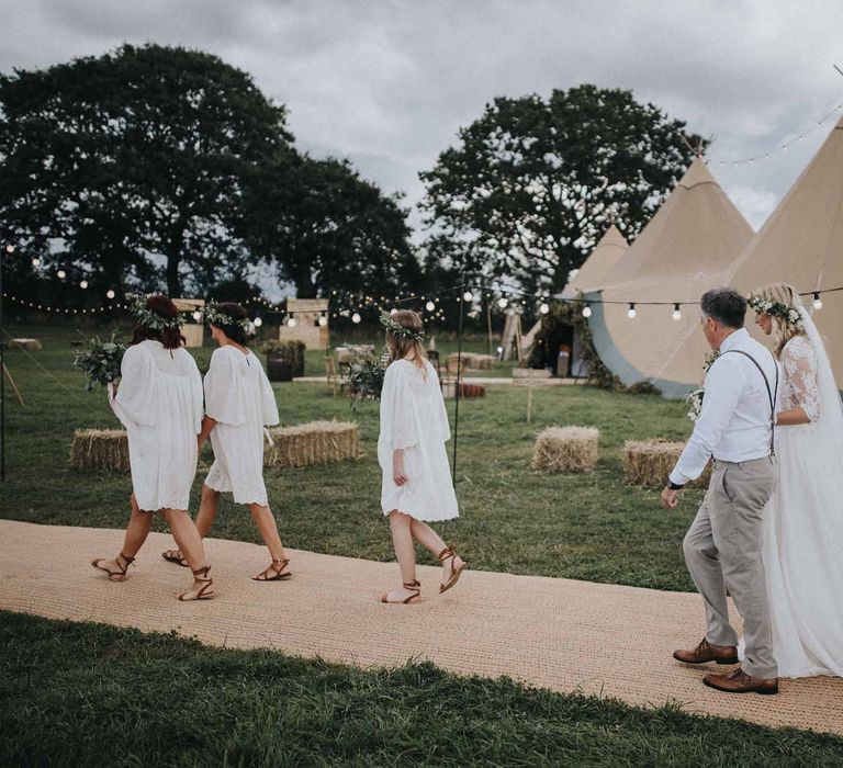 Abbi From Save The Date Magazine Gets Married Wearing Margaux Taridts & Grace Loves Lace Outdoor Festival Wedding With Tipis, Bell Tent Camping & Festoon Lights