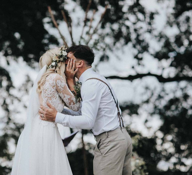 Abbi From Save The Date Magazine Gets Married Wearing Margaux Taridts & Grace Loves Lace Outdoor Festival Wedding With Tipis, Bell Tent Camping & Festoon Lights