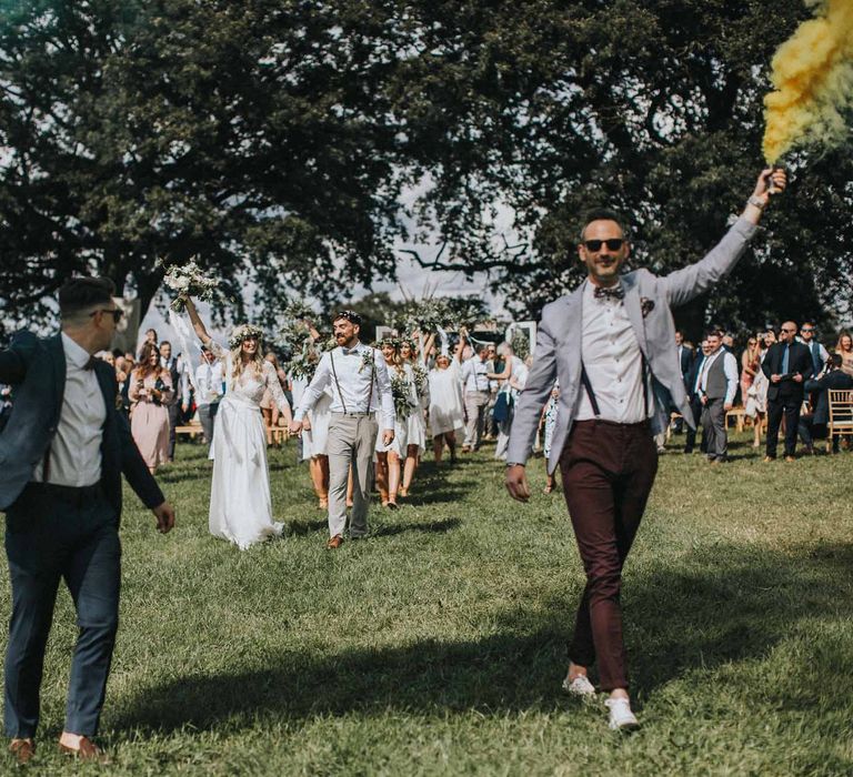 Abbi From Save The Date Magazine Gets Married Wearing Margaux Taridts & Grace Loves Lace Outdoor Festival Wedding With Tipis, Bell Tent Camping & Festoon Lights