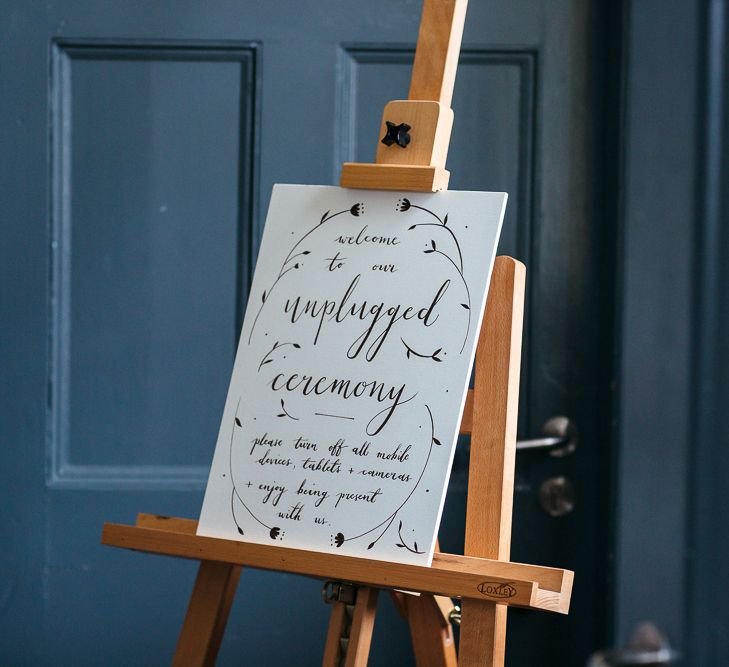 Unplugged Wedding Ceremony Sign | | Relaxed Industrial Wedding at Ocean Studios, Plymouth | Freckle Photography