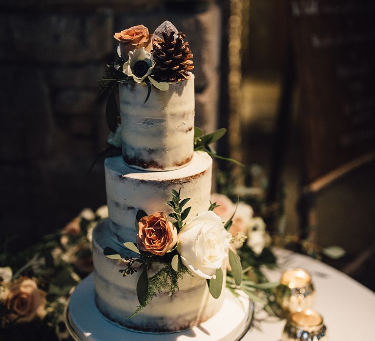 Semi Naked Wedding Cake With Fresh Flowers