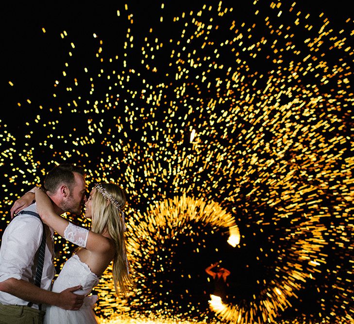 Bride & Groom Fireworks Portrait