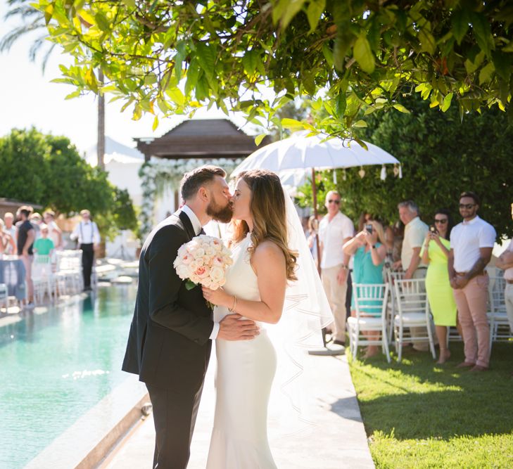 Bride in Suzanne Neville Wedding Dress | Groom in Reiss Suit | Outdoor Ibiza Destination Wedding | Gypsy Westwood Photography | Infin8 Film