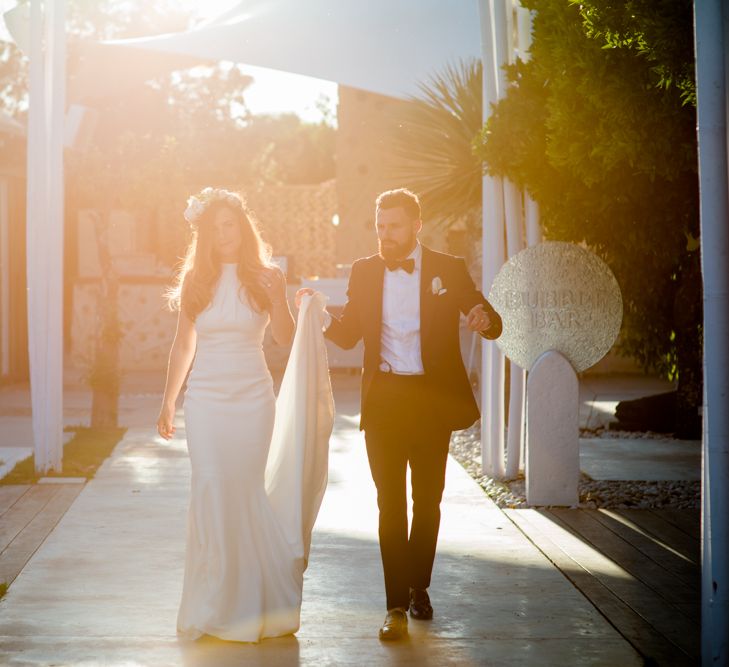 Bride in Suzanne Neville Wedding Dress | Groom in Reiss Suit | Outdoor Ibiza Destination Wedding | Gypsy Westwood Photography | Infin8 Film