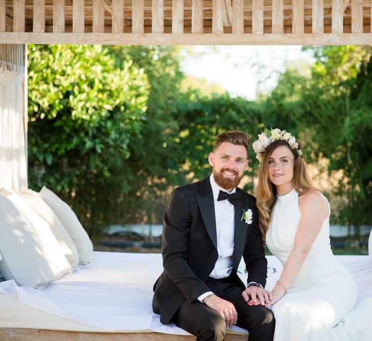 Bride in Suzanne Neville Wedding Dress | Groom in Reiss Suit | Outdoor Ibiza Destination Wedding | Gypsy Westwood Photography | Infin8 Film