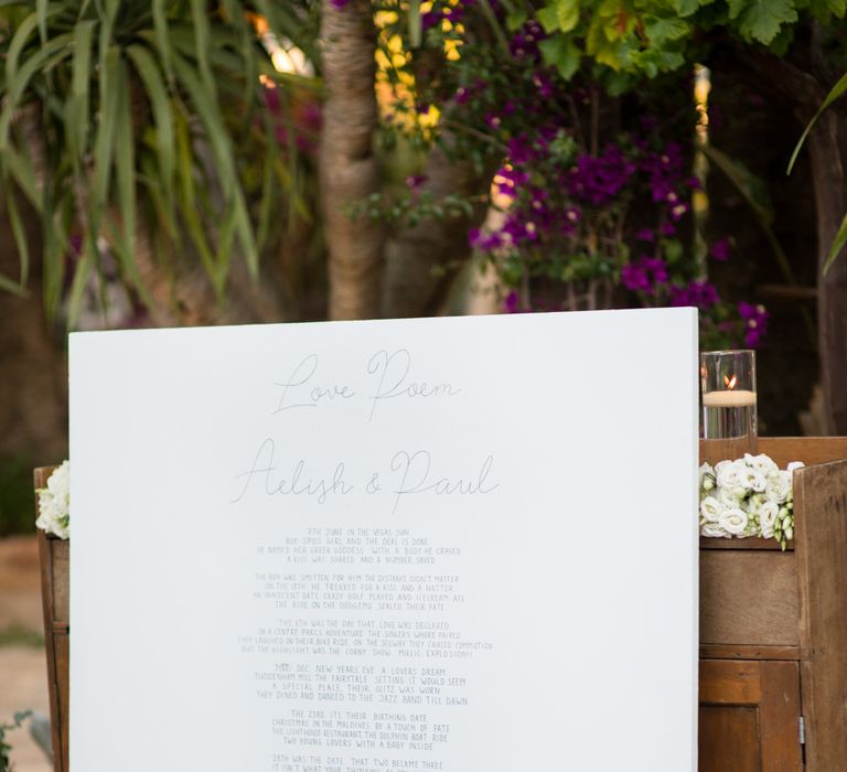 Wedding Sign | Outdoor Ibiza Destination Wedding | Gypsy Westwood Photography | Infin8 Film