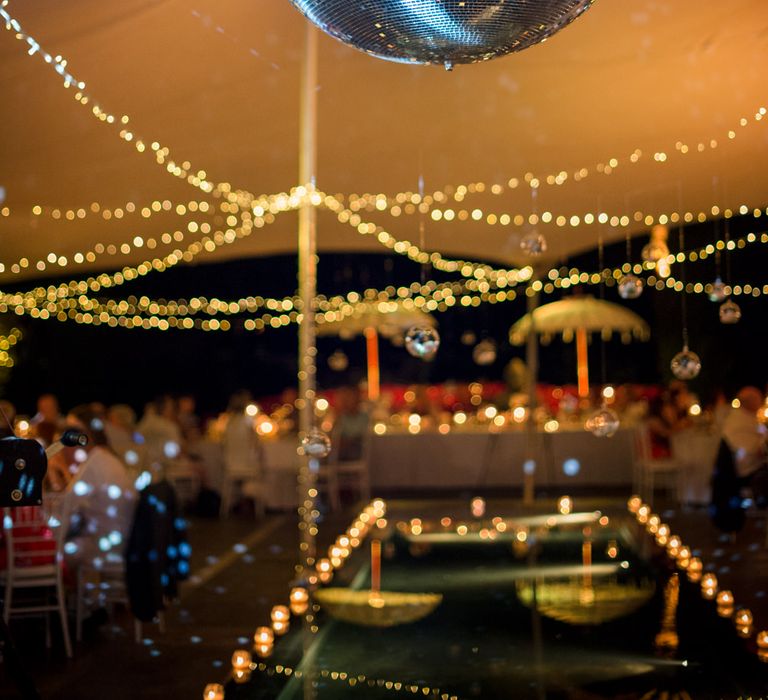 Glitter Ball Wedding Lights | Outdoor Ibiza Destination Wedding | Gypsy Westwood Photography | Infin8 Film