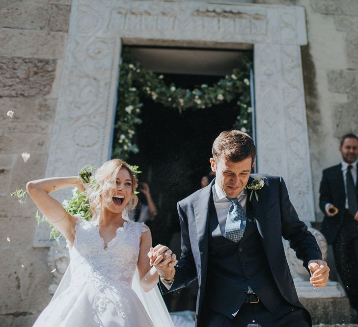 Confetti Moment with Bride in Luisa Beccaria Wedding Dress