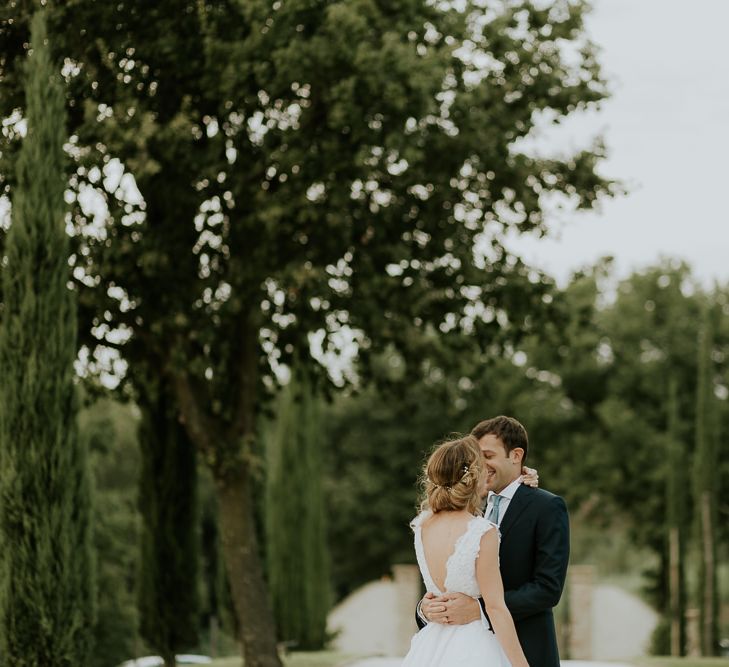 Couple Portrait with Bride in Luisa Beccaria Wedding Dress