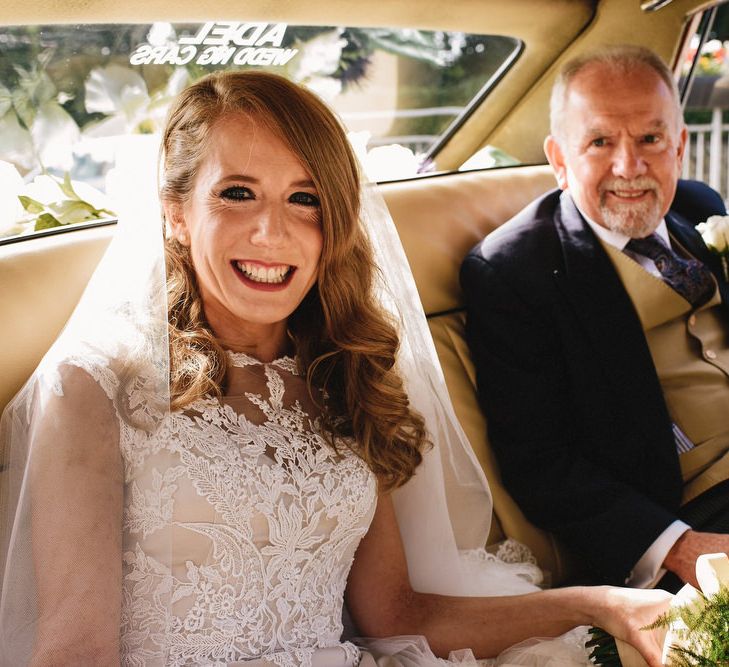 Bride in Lace & Satin Justin Alexander Wedding Dress with Father of the Bride | Andy Gaines Photography