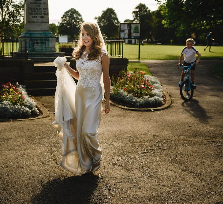 Bride in Lace & Satin Justin Alexander Wedding Dress | Andy Gaines Photography