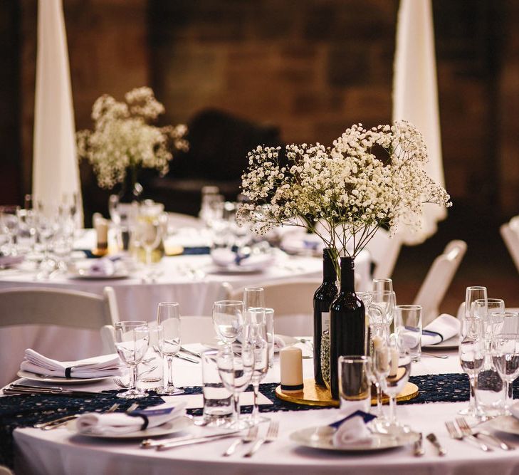 Gypsophila in Bottles Table Centrepieces | Andy Gaines Photography