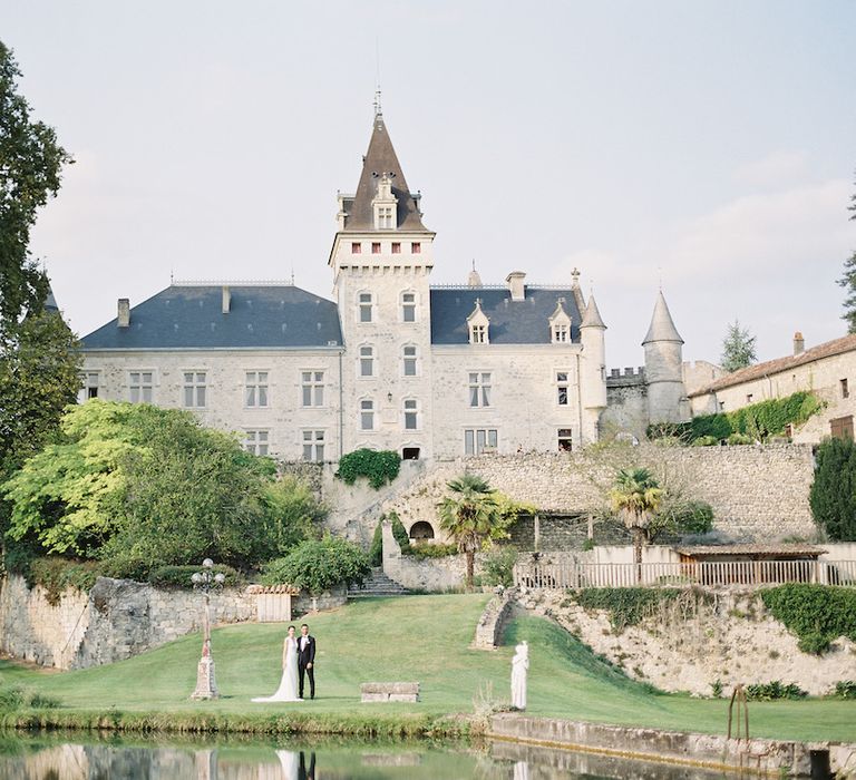 Bride in Pronovias Gown | Groom in Black Tie | Fairytale Castle Wedding at Chateau de Lisse in France | Lilli Kad Photography