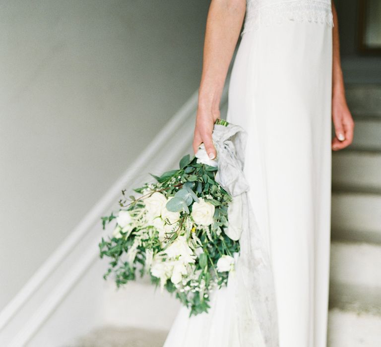 White & Green Bridal Bouquet | Fairytale Castle Wedding at Chateau de Lisse in France | Lilli Kad Photography